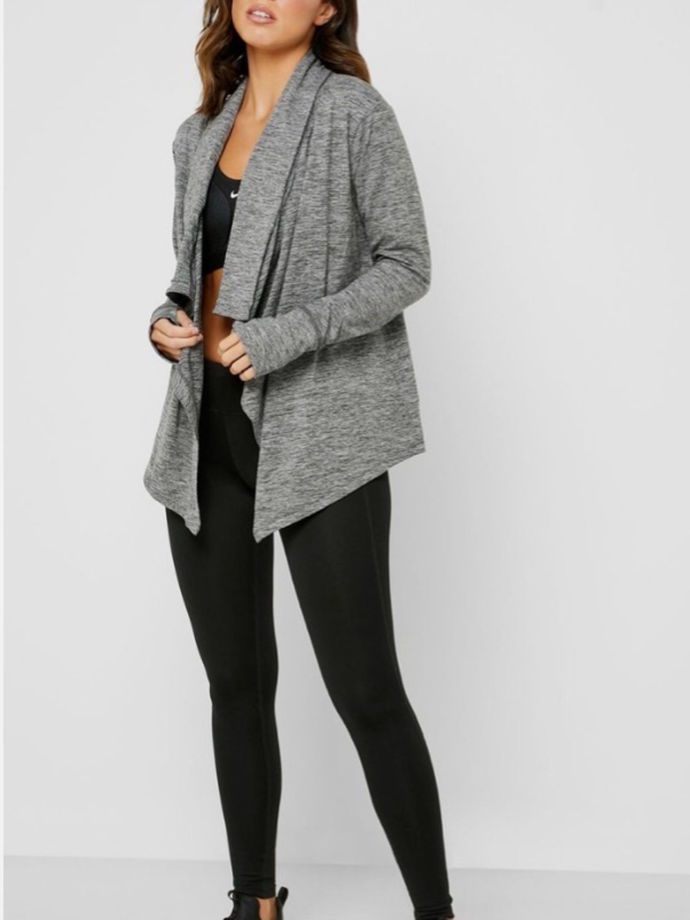 Nike Yoga Waterfall Open front Cardigan. Heathered Grey. Small - Picture 10 of 10
